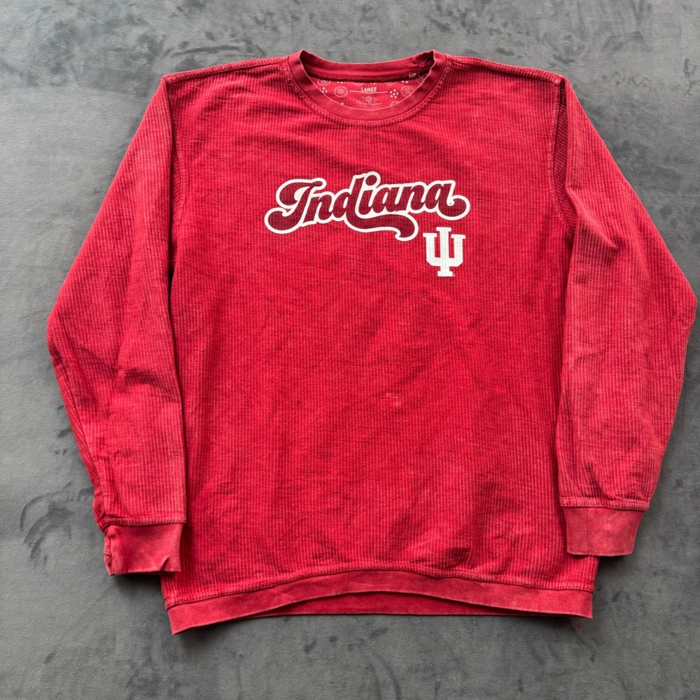 Three Square Indiana University Hoosiers Corded Crewneck Sweatshirt Red Large